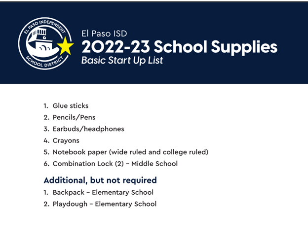 EPISD supply list 